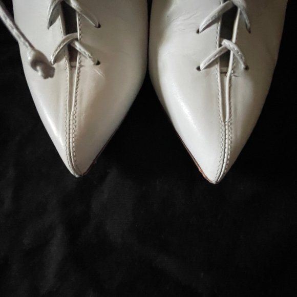 Francesco Russo Paris Lace-Up White Leather Mules Pumps 36.5/6.5 - Picture 9 of 13